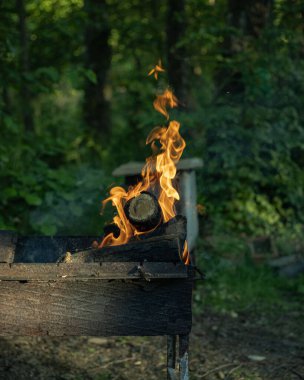Ormanda yanan bir şöminenin güzel bir görüntüsü.