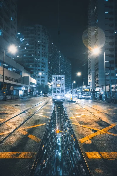 Uma Foto Vertical Cidade Hong Kong Skyline Noite — Fotografia de Stock