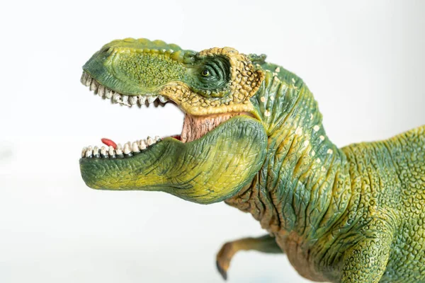 Eine Grüne Tyrannosaurus Rex Spielzeugmodell Dinosaurierfigur Von Schleich Auf Weißem — Stockfoto