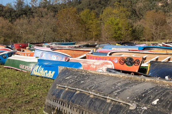 View Old Colorful Typical Boats Festives Day Geese Lekeitio Spain — Stock Photo, Image