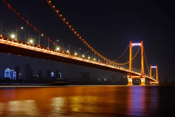 Piękny Strzał Yangsigang Yangtze River Bridge Wuhan Chiba Nocy — Zdjęcie stockowe