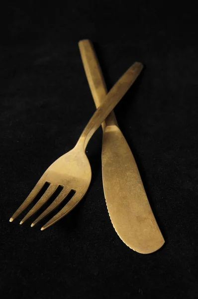 Starověké Stříbrné Flatware Černém Pozadí — Stock fotografie