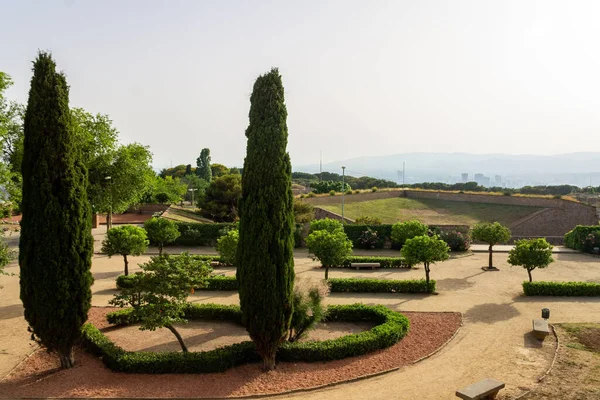 Giardino Del Castello Montjuic Mattina — Foto Stock