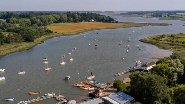 Widok Powietrza Łodzi Pływających Rzece Deben Suffolk Anglia — Zdjęcie stockowe
