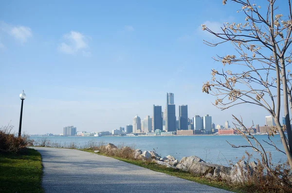 Vue Panoramique Ville Detroit Depuis Parc Riverain Windsor — Photo