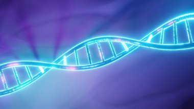 Çift sarmallı parlak bir DNA 'nın üç boyutlu bir çizimi.