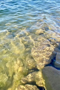 Temiz suyun altındaki taşlarla temiz nehir dalgaları, nehir dokusundaki dalgalanmalar arka plan kağıdı.