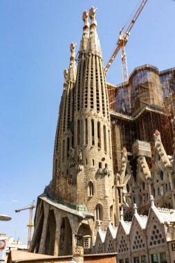 La Sagrada Familia Bazilika Modern mimarisi Barcelona, İspanya 'daki inşaat sırasında
