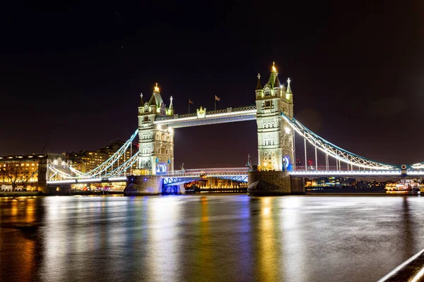 Fascinerande Utsikt Över Tower Bridge Floden Thames Natten — Stockfoto