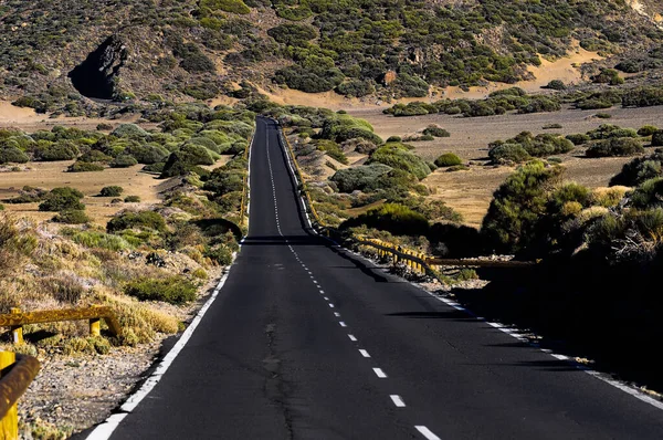 Desert Lonely Road Landscape Volcan Teide National Park Tenerife Îles — Photo