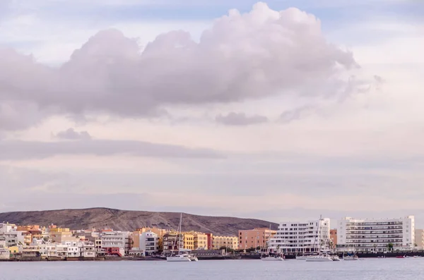 Meer Und Gebäude Bei Sonnenuntergang Medano Teneriffa Kanarische Inseln — Stockfoto