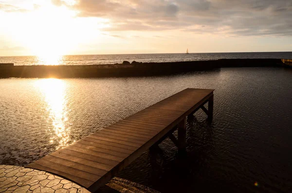 Nascer Sol Num Cais Sobre Oceano Atlântico Tenerife Canárias Espanha — Fotografia de Stock