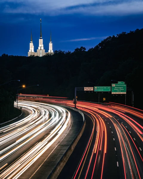 Krásný Záběr Washington Temple Během Nočního Provozu — Stock fotografie