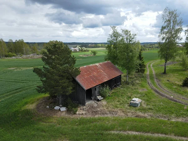 Vue Grand Angle Ancien Hangar Dans Forêt Frogn Norvège — Photo