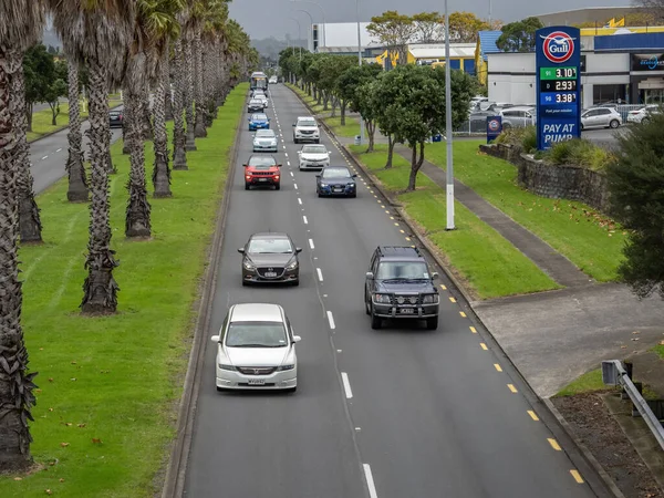 Yoğun Otoyol Trafiğinin Hava Görüntüsü Stok Fotoğrafı Auckland Yeni Zelanda — Stok fotoğraf