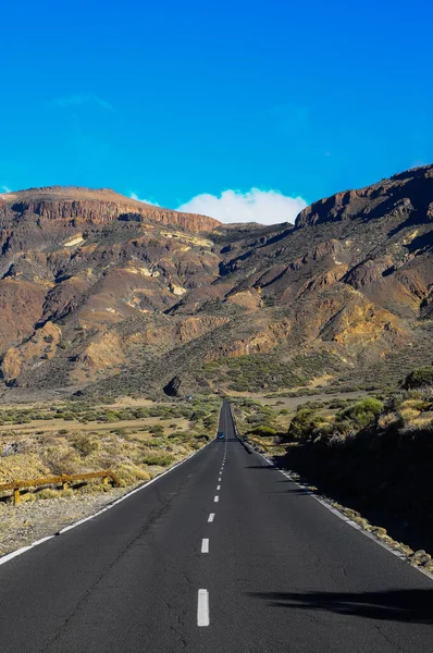 Desert Lonely Road Landscape Volcan Teide National Park Tenerife Îles — Photo