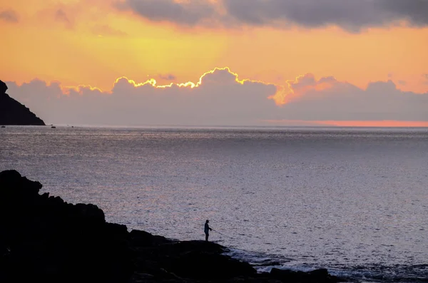 Molnlandskap Färgade Moln Vid Solnedgången Nära Havet — Stockfoto