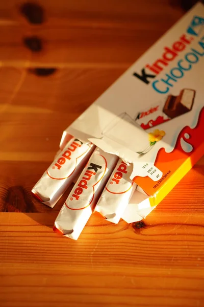 Gros Plan Des Petites Barres Chocolat Kinder Ferrero — Photo