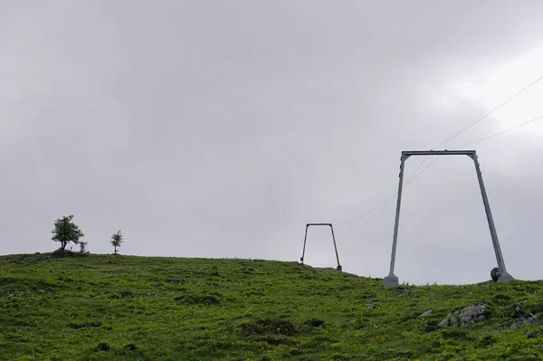 Electric Poles Top Hill Gray Cloudy Sky Velika Planina Slovenia — Stock Photo, Image