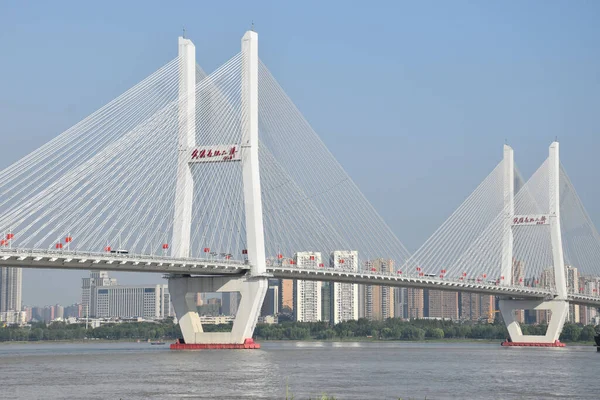 Piękny Widok Most Rzece Jangcy Wuhan Chiny — Zdjęcie stockowe