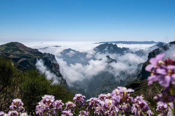 Portekiz Madeira Daki Dağların Üzerindeki Bulutların Güzel Manzarası — Stok fotoğraf