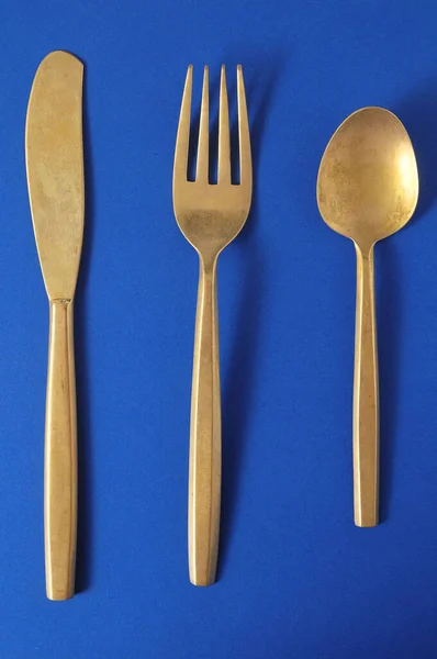 Ancient Vintage Silver Flatware Colored Background — Stock Photo, Image