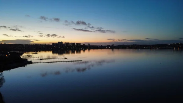 Eine Drohne Schoss Einen Sonnenuntergang Winter Kolding Dänischer Seehafen Region — Stockfoto