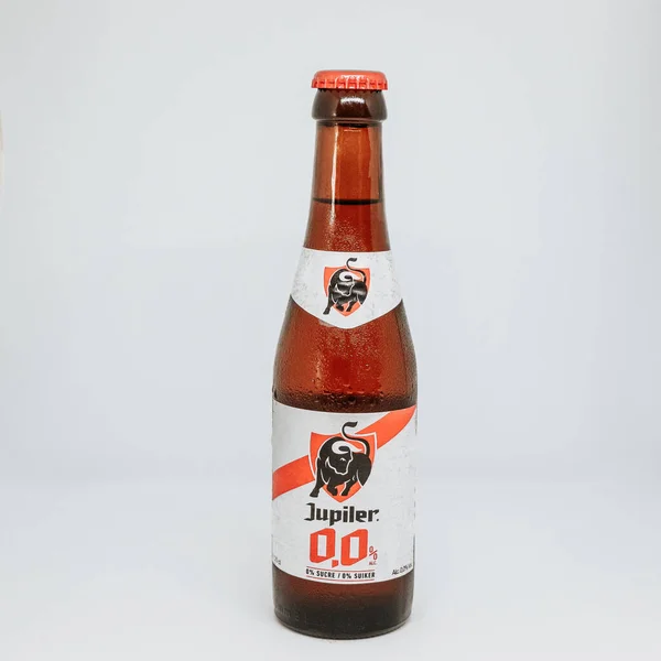 Glass Bottle Jupiter Belgian Beer Isolated Gray Background — Stock Photo, Image