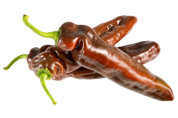 Closeup Three Red Chili Peppers White Isolated Background — Stock Photo, Image