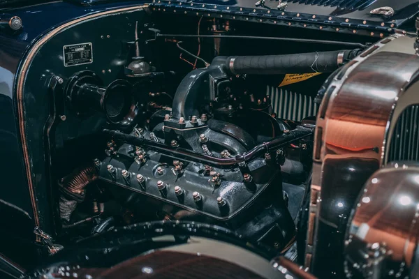 Närbild Vintage Klassisk Gammal Bil Motor — Stockfoto