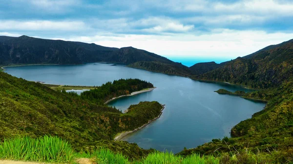 Mesmerizing Aerial View Fogo Lake Sao Miguel Island Azores Portugal — Stock Photo, Image