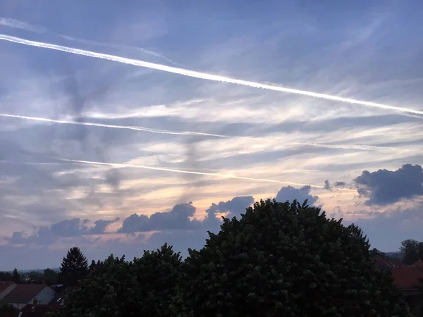 Cielo Puesta Sol Azul Claro Brillante Sobre Bosque — Foto de Stock