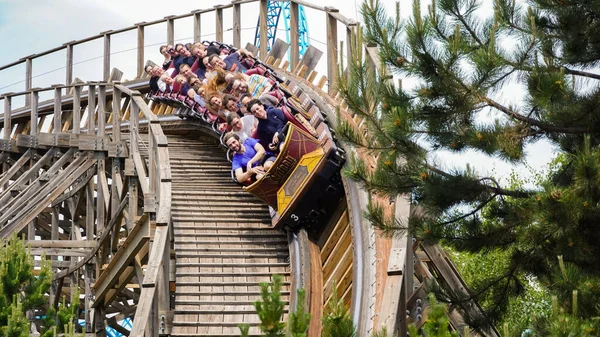 Young People Screaming Ride Europa Park Roller Coaster Wodan Timburcoaster — Stock Photo, Image