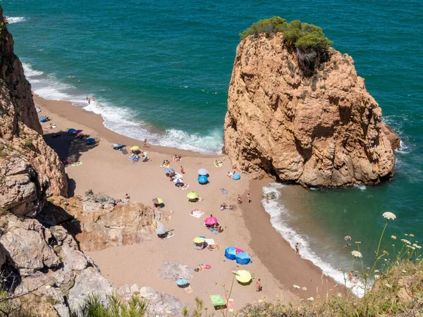 Beautiful Bird Eye View Crowded Beach Sunny Day — Stock Photo, Image