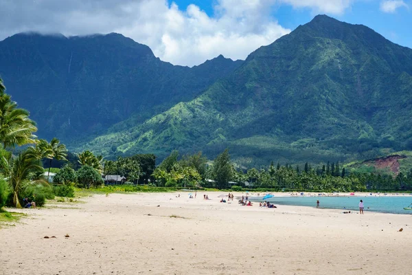 Groupe Personnes Relaxant Sur Bach Sur Île Kauai Hawaï — Photo