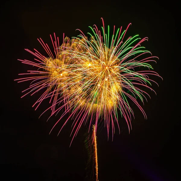 Closeup Colorful Fireworks Isolated Dark Night Sky — Stock Photo, Image