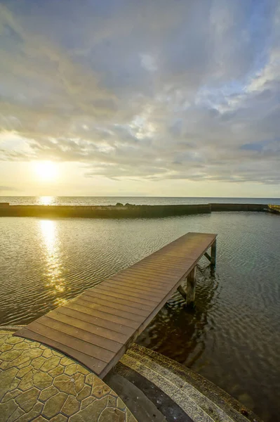 Salida Del Sol Muelle Sobre Océano Atlántico Tenerife Islas Canarias — Foto de Stock