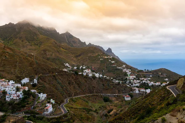 Taganana Tenerife Španělsko Západ Slunce Panorama Vesnice Sopečné Hory Mracích — Stock fotografie