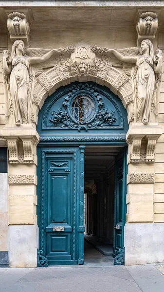 Paris Ancient Door Beautiful Decorated Facade Opera District — Stock Photo, Image
