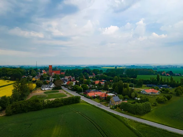 Flygfoto Över Ett Vackert Fält Mulen Dag Boeslunde Danmark — Stockfoto