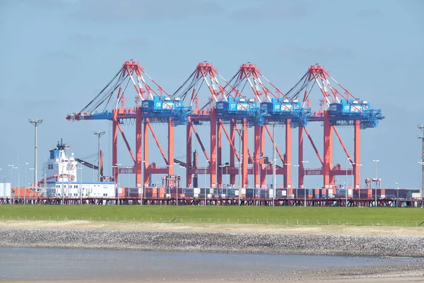 Gru Carico Container Nel Porto Merci Jade Weser Germania Trasporto — Foto Stock