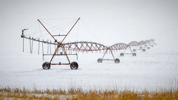 Center Pivot Irrigation System Field Covered Snow Montana — Stock Photo, Image