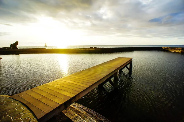 Lever Soleil Sur Une Jetée Dessus Océan Atlantique Ténérife Îles — Photo