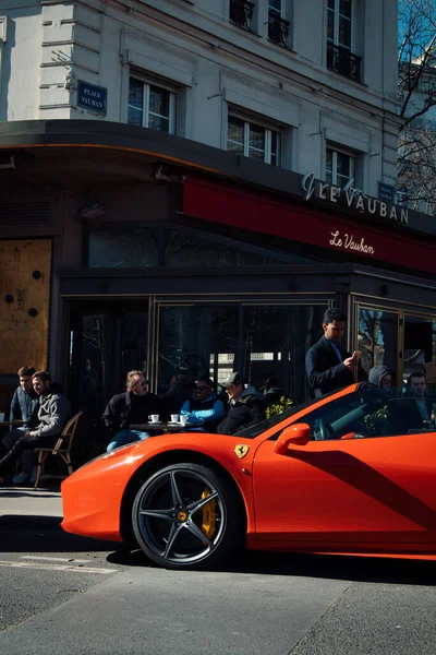 Red Ferrari Paris Cafe — Stock Photo, Image