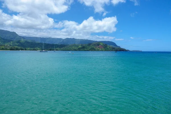 Beautiful View Sea Island Kauai Hawaii Blue Cloudy Sky Background — Stock Photo, Image