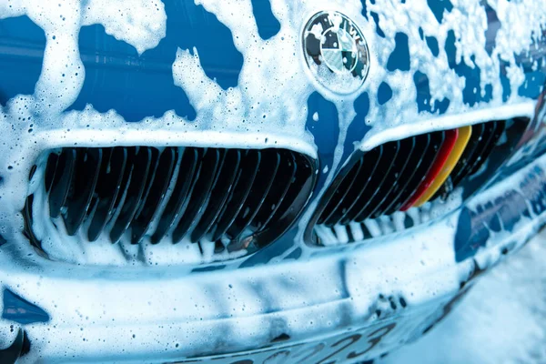 Lavagem Carro Limpeza Carro Com Espuma Especial Escova Macia Especial — Fotografia de Stock