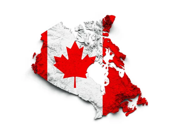 Rendering Flag Canada Shape Map Shaded Relief Isolated White Background — Stock Photo, Image