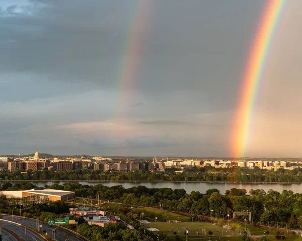 Double Rainbow Panoramic Washington Landscape Background — Stock Photo, Image