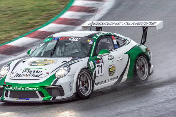Voiture Course Sur Piste Mouillée Jour Pluie Porsche 911 Cup — Photo