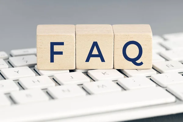 Faq Woord Houten Blok Computer Toetsenbord Veel Gestelde Vragen — Stockfoto